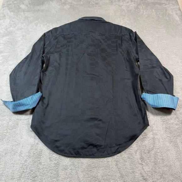 Robert Graham Button Down Shirt Mens Medium Black Satin Pleated Flip Cuff Party - Picture 2 of 10